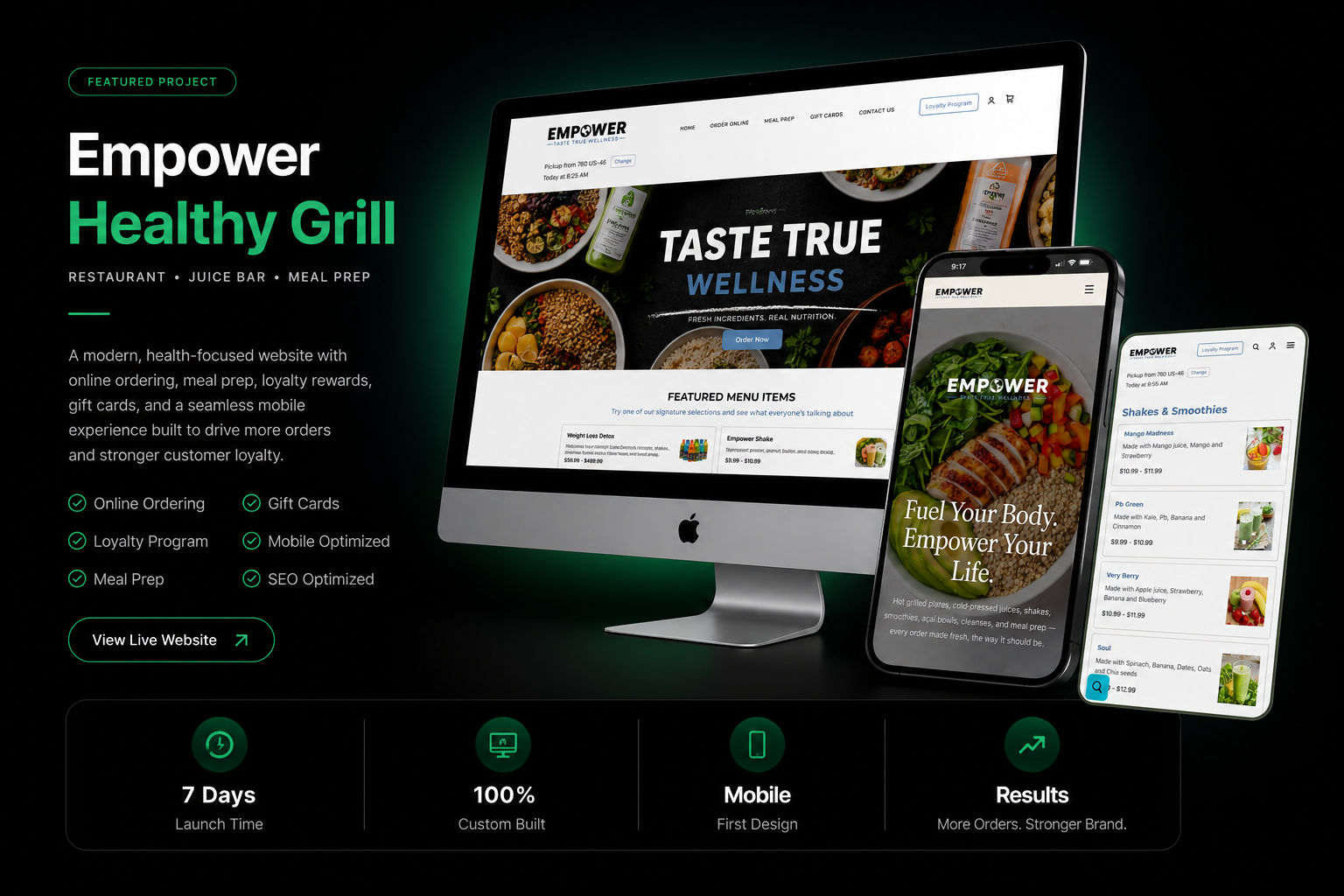 Empower Healthy Grill — premium restaurant website by R7 Sites